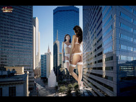 giantess collage city black_hair long_hair butt underwear nocturne nylons reflection