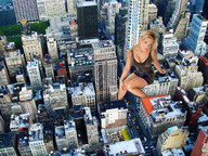 giantess collage city blonde cleavage wonderslug dress sitting legs short_dress