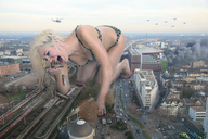 giantess collage vore city blonde destruction barefoot rampage traffic helicopter jets people falling eva tattoo vehicle_vore beregous trains leopard_print holding_carriages