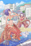 drawing giantess city swimsuit ocean anime parody monster saitani_umetarou