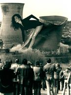 giantess collage mega monochrome long_hair destruction