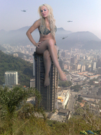giantess collage city blonde swimsuit destruction barefoot helicopter sitting legs eva beregous sitting_on_building
