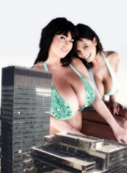 breasts giantess collage city mega cleavage huge_breasts giantesses denise_milani rachel_aldana gtsmakerdj large_breasts story looking_at_viewer Mega