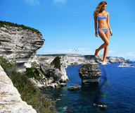 giantess collage swimsuit barefoot ocean brunette wonderslug boats sky birds cliff barbara_palvin
