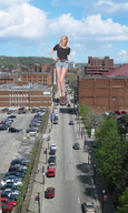 giantess collage city blonde shoes wonderslug legs shorts looking_down streets sunny black_top