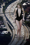 giantess collage blonde swimsuit barefoot cars traffic legs freeway docop