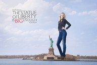 giantess collage blonde clothed water high_heels smiling advertisement black_top statue_of_liberty
