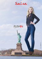 giantess collage blonde clothed high_heels jeans smiling advertisement new_york_city statue_of_liberty