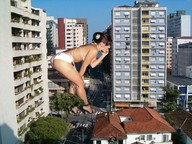 giantess collage city black_hair swimsuit high_heels bending_over people hanging_on jaime_koeppe
