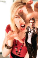 collage blonde angry shrunken_men hand reaching running grabbing business_man spawngts