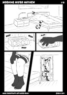 drawing crush insertion vore furry masturbation anthro comic monochrome barefoot bed shower in_shoe foot_crush unaware shrunken_man hiding under_foot pedicure panty_entrapment bra_entrapment raik