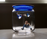 collage clothed jeans shrunken_woman entrapment captured jar