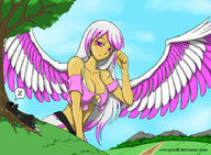 drawing gentle giantess blushing wings angel sleeping color cleavage purple_eyes corruptking