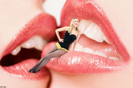 collage blonde lips kissing lesbians shrunken_woman docop showgirl