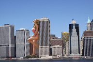 giantess collage city blonde large_breasts swimsuit water shoes wonderslug jordan_carver leaning_against