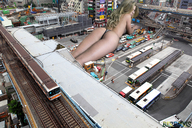 giantess crush blonde butt cars lying_down legs unaware leg_crush