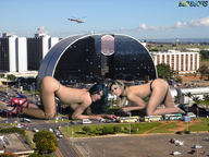 collage city blonde black_hair cars high_heels traffic helicopter crawling people giantesses beregous barbara_rossi semi_nude nicole_bahls