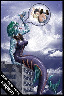 drawing giantess vore city color mermaid kiriban moon green_hair shrunken_woman