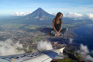 giantess collage city beach jeans brunette airplane mountains clouds sky artdent