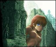 breasts drawing giantess karbo nude sexy blue_eyes sword felarya shadow_of_the_colossus hiding cat_girl ruins freckles snake_girl ancient_ruins