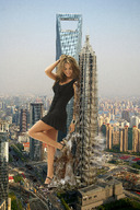 giantess collage city blonde destruction high_heels traffic smiling wonderslug falling streets vehicles black_dress melissa_giraldo shanghai