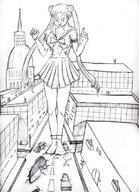 drawing giantess city monochrome anime shoes socks shrunken_men socks_crush usagi littlefunboy