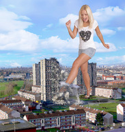 giantess collage city blonde destruction high_heels smiling wonderslug shorts looking_down kicking jenni_czech
