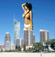 breasts gentle giantess swimsuit beach helicopter skyscraper