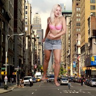 giantess collage city blonde barefoot traffic navel shorts running people streets crlvr jenni_czech pink_bra