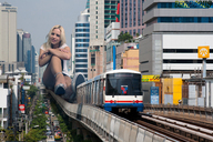 giantess collage city blonde bridge high_heels traffic train sitting beregous jenni_czech