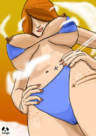 bikini breasts drawing giantess color swimsuit red_hair airplane freckles pandoza