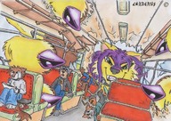 furry macro destruction purple_hair cerberus bus inside_bus tiny_unaware