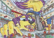 vore furry macro color tongue destruction green_eyes purple_hair blood canine cerberus