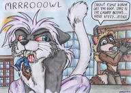 vore furry macro city color destruction blue_eyes clothed blood cerberus funny bloodshot_eyes