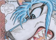 crush furry macro blue_eyes teeth blue_hair blood cerberus funny