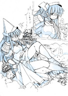 drawing giantess crush blushing city monochrome destruction clothed anime castle shocked story panels sengoku_rance uesugi_kenshin
