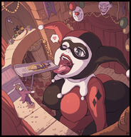 breasts drawing giantess karbo vore mega color large_breasts harley_quinn bondage robin mask batgirl batman costume cape belt joker theater dc_comics