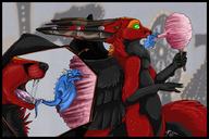 drawing vore furry wings dragon color tongue shrunken_man fox_girl cotton_candy