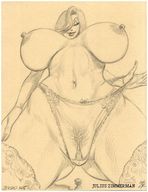breasts drawing giantess panties monochrome anime stockings low_angle julius_zimmerman jessica_rabbit point_of_view