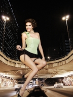 giantess collage city bridge traffic brunette smiling night corset