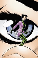 breasts drawing comic black_hair color large_breasts blue_eyes anime gloves boots shrunken_woman costume finger_tip belt guns on_finger dc_comics shrinking_violet legion_of_superheroes