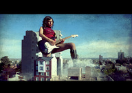 giantess collage city brunette fishnets goth guitar