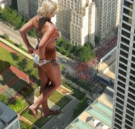 giantess collage city blonde swimsuit barefoot legs crowds