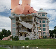 giantess collage feet city destruction water foot_crush rubble grass clouds sky trees collapse swans