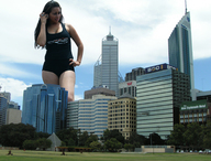 giantess collage city mega fishnets thighs cellphone
