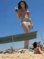 bikini giantess collage black_hair beach smiling drink people outdoors sky sunny tom_thumb