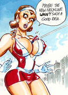 breasts drawing giantess panties city mega upskirt color cleavage brunette superhero gloves thighs superman cape doom_patrol earrings belt dialogue hairband joe_gravel on_shoulder dc_comics elasti-girl robotman between_breasts rita_farr