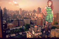 giantess collage city red_hair tie hayley_williams green_dress ripped_tights