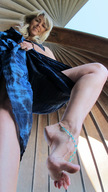 feet blonde dress looking_down outdoors toe_ring ankle_bracelet point_of_view raised_foot